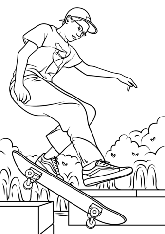 Boy Skateboarding Coloring Page